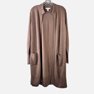 Athleta Duster Cardigan Sweater Brown Merino Wool Cashmere Open Front Long Drape